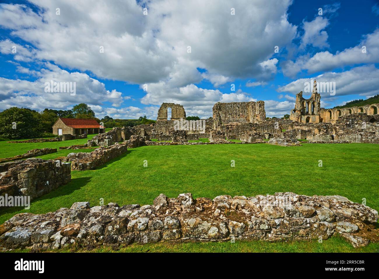 Byland Abbey Ruins, die zum 1. Grades zählende Cistercian Abbey in Rydale, North Yorkshire, ist eine historische Ruine im North Yorkshire Moors National Park Stockfoto
