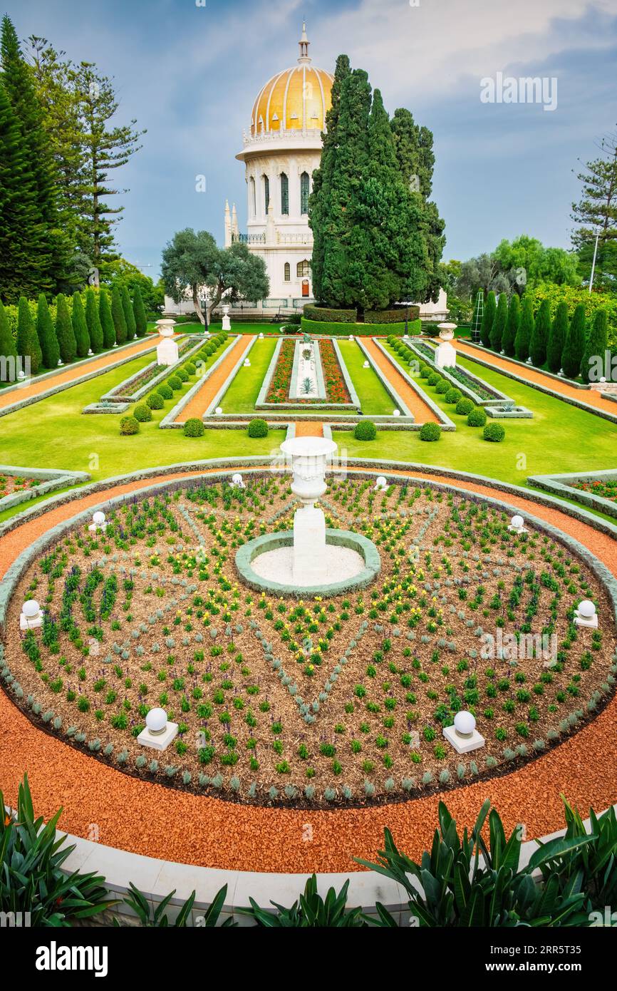 Schrein des Báb auf Baháʼí Terrassen in Haifa, Israel. Stockfoto