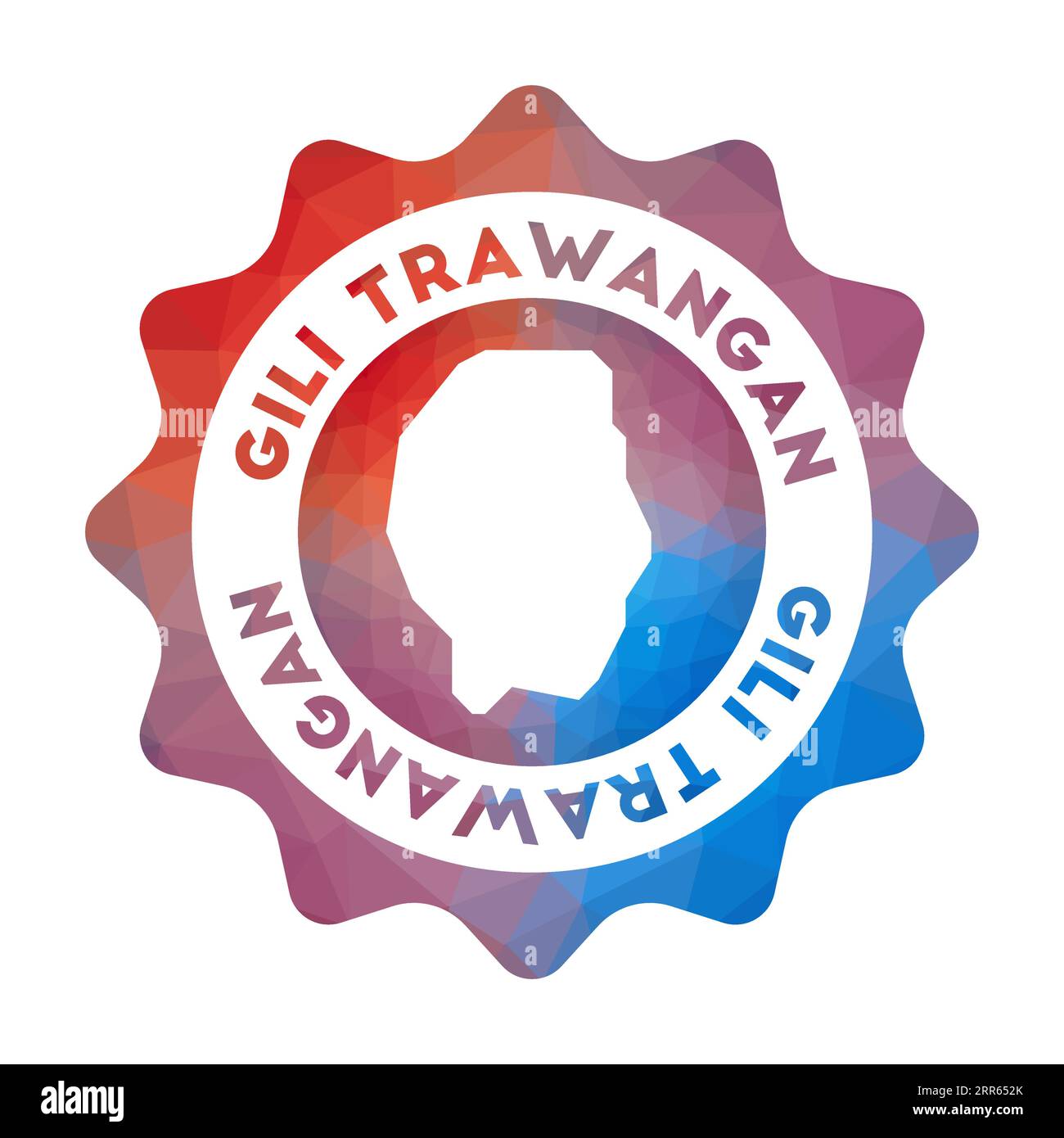 Gili Trawangan Low Poly Logo. Buntes Reiselogo mit Farbverlauf der Insel im geometrischen Stil. Stock Vektor