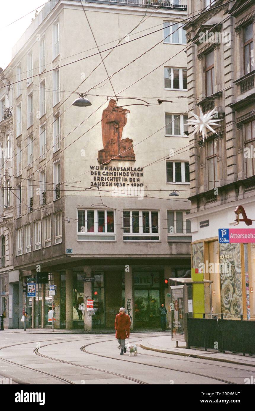 Straßenszene, Frau mit Hund, Wien, Österreich Stockfoto