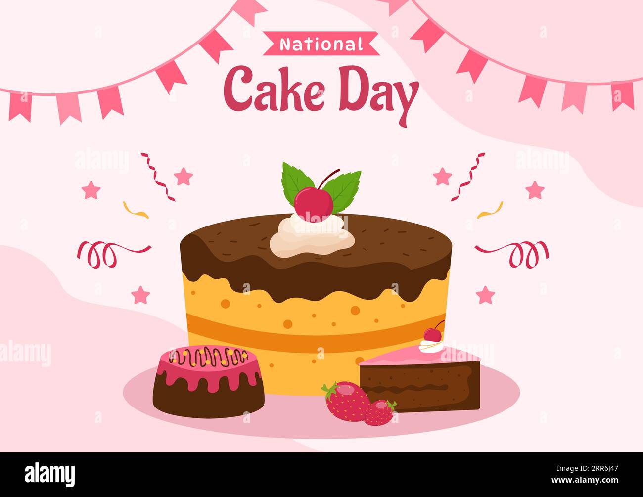 National Cake Day Vector Illustration auf Feiertag feiern November 26 mit süßem Brot in Flat Cartoon Pink Hintergrund Design Vorlage Stock Vektor