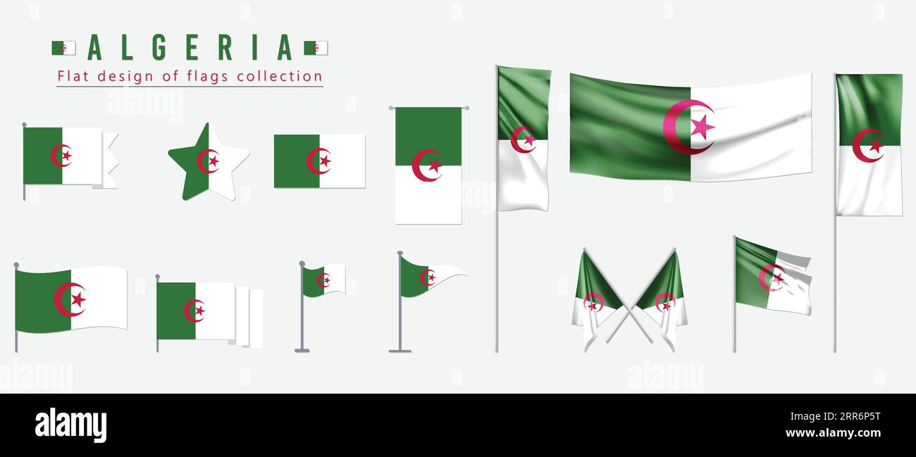 Algerien Flagge, flaches Design der Flaggen Kollektion Stock Vektor