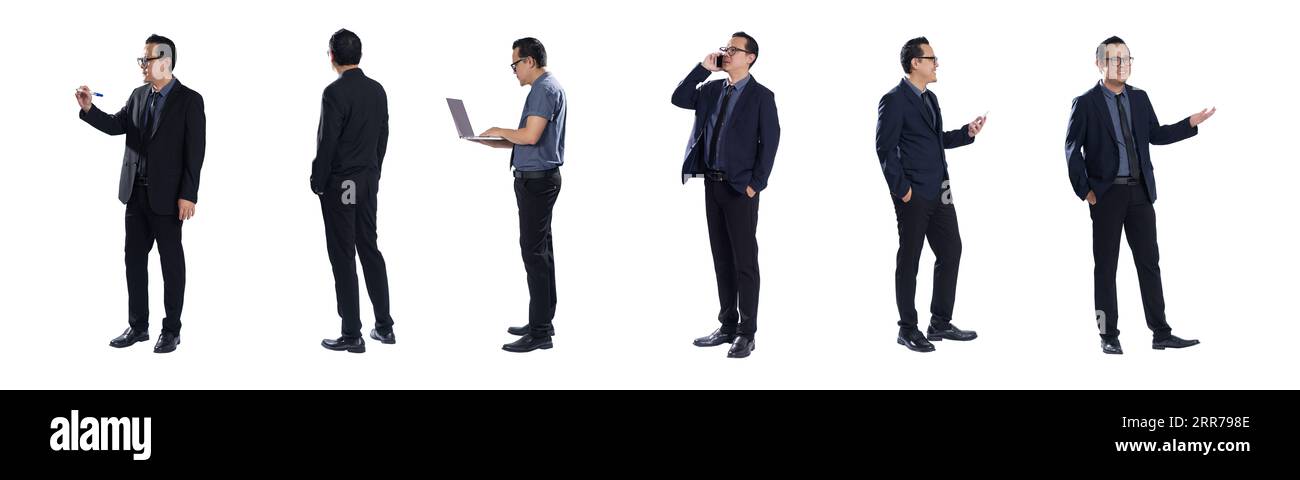 Gruppe asiatischer Geschäftsleute, die im Geschäft stehen. Isoliert auf weißem Hintergrund. Stockfoto