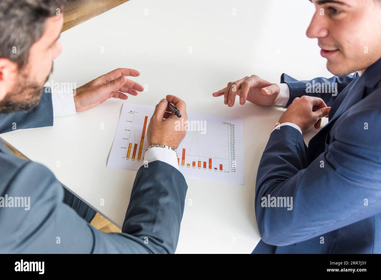 Nahaufnahme von Geschäftsleuten, die Finanzberichte von Unternehmen erstellen Stockfoto