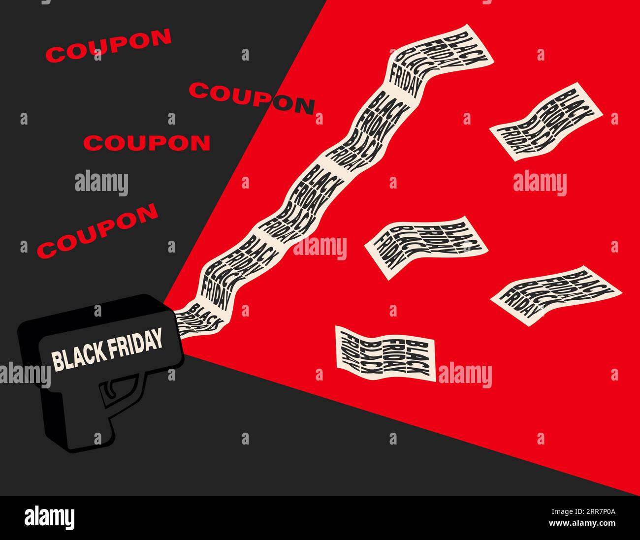 Black Friday Sale Banner Coupon Machine Gun Werbeaktion Marketing Rabatt Event Vektor Illustration isoliert Stock Vektor