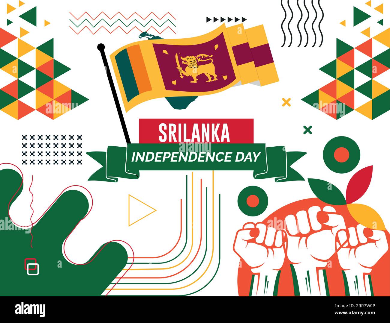 Sri lanka National Day Banner mit Karte, Flaggenfarben Themenhintergrund und geometrischem abstraktem Retro-Modern Colorfull-Design. Abstraktes modernes Design. Stock Vektor