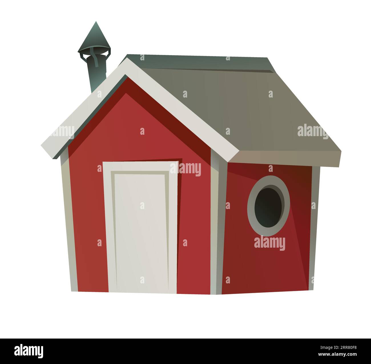 Wunderschönes kleines Haus mit Kamin. Lustiger Cartoon-Stil. Isoliert auf weißem Hintergrund. Vektor Stock Vektor