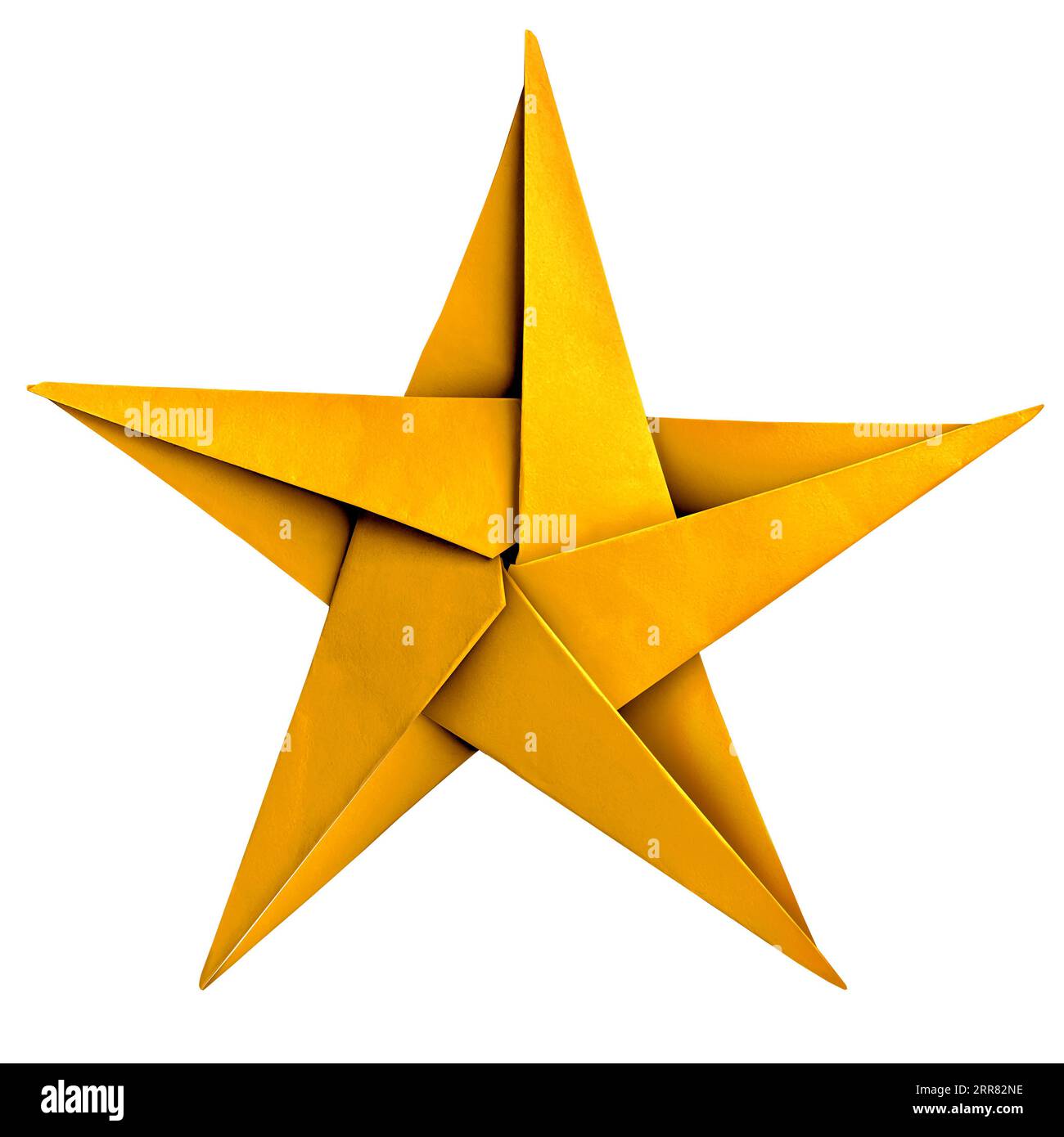 Gold Paper Star als Symbol des Gewinns als Origami-Skulptur für den Erfolg als goldenes Preisobjekt mit dem ersten Platz Stockfoto