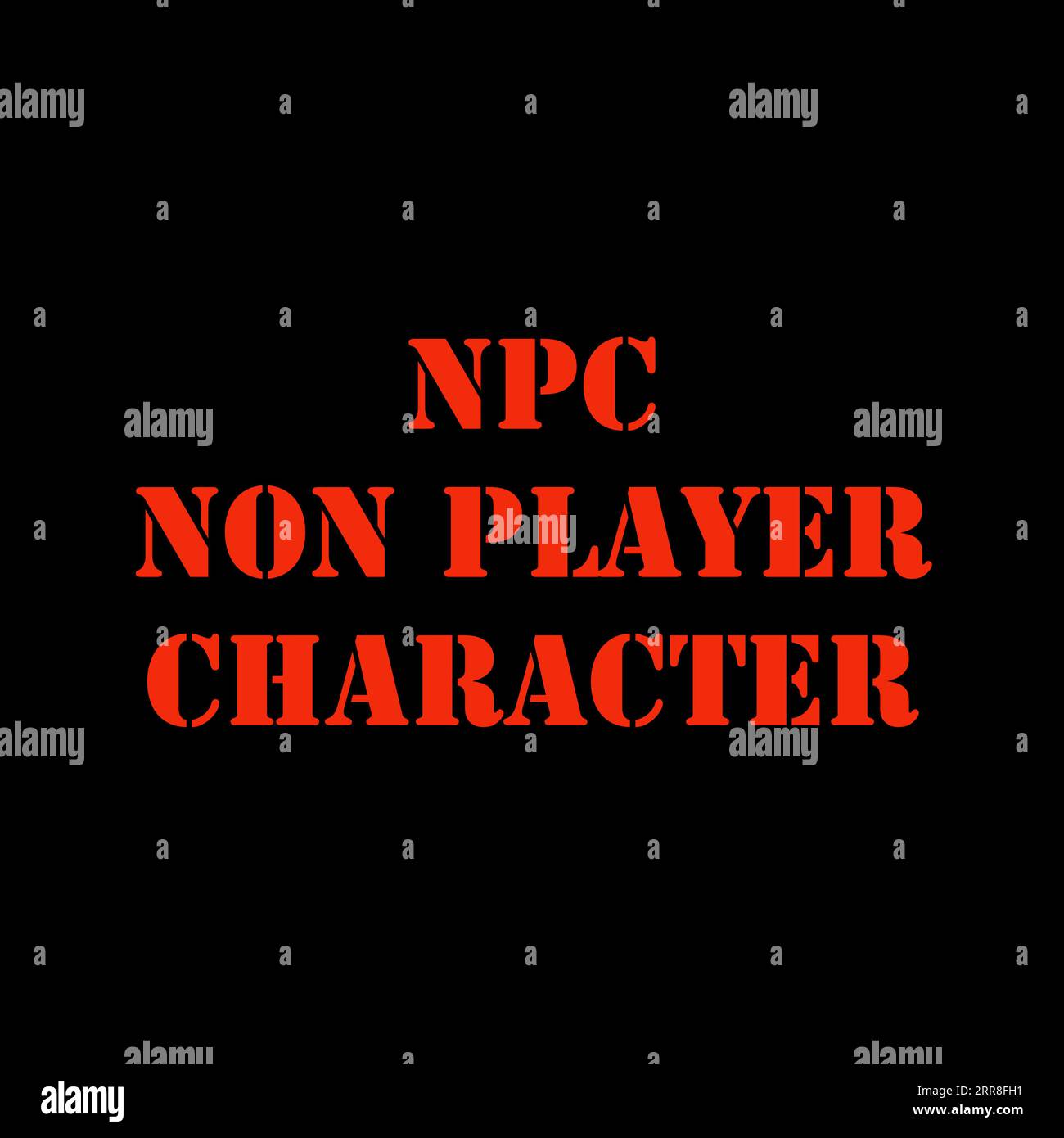Abbildung des Wortes NPC Non Player Character auf schwarzem Hintergrund Stockfoto