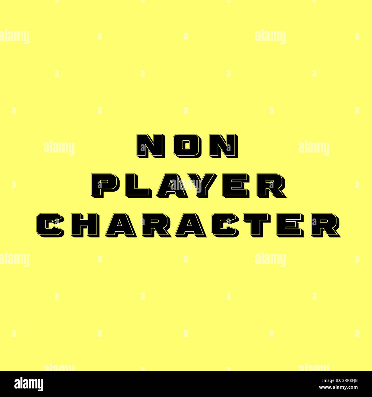 Abbildung des Wortes „NICHT-SPIELER-CHARAKTER“ auf gelbem Hintergrund Stockfoto
