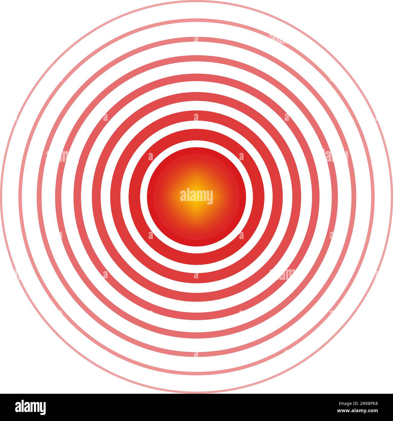 Zeichen-Symbol Epizentrum Schmerzlokalisation rote Kreise mit gelber Mitte Stock Vektor