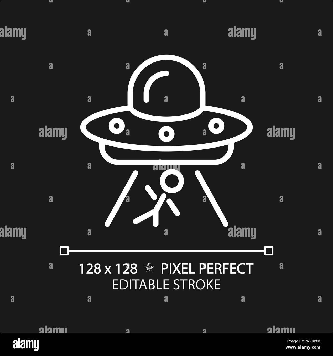 Alien Abduction Pixel perfektes weißes lineares Symbol für ein dunkles Design Stock Vektor