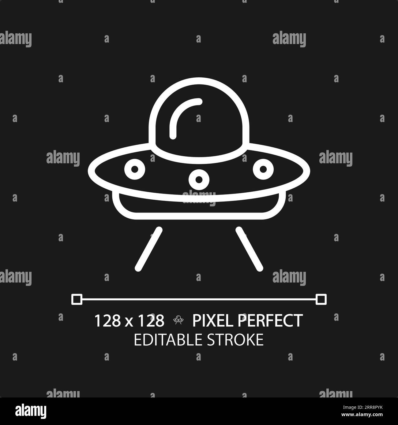 UFO Pixel perfektes weißes lineares Symbol für dunkles Design Stock Vektor