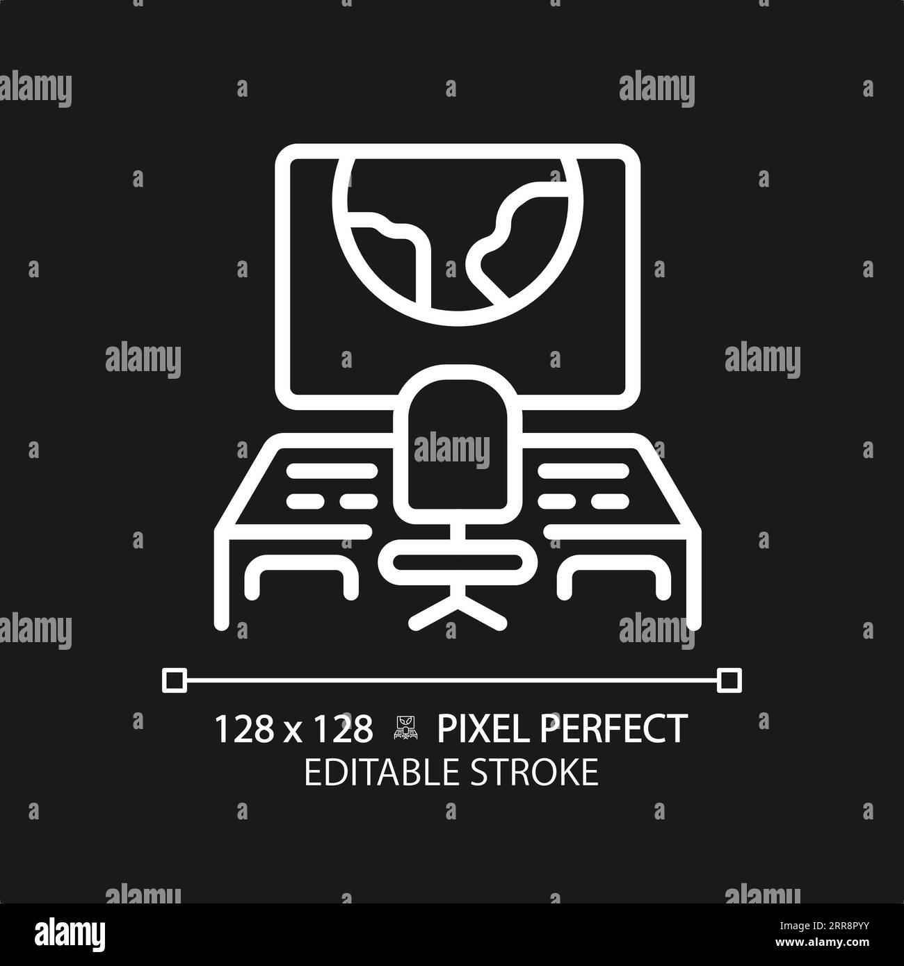 Mission Control Pixel perfektes weißes lineares Symbol für ein dunkles Design Stock Vektor