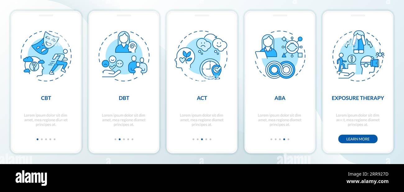 Walkthrough-Verhaltenstherapie mit linearem Icons-Konzept Stock Vektor Walkthrough-Verhaltenstherapie mit linearem Icons-Konzept Stock Vektor