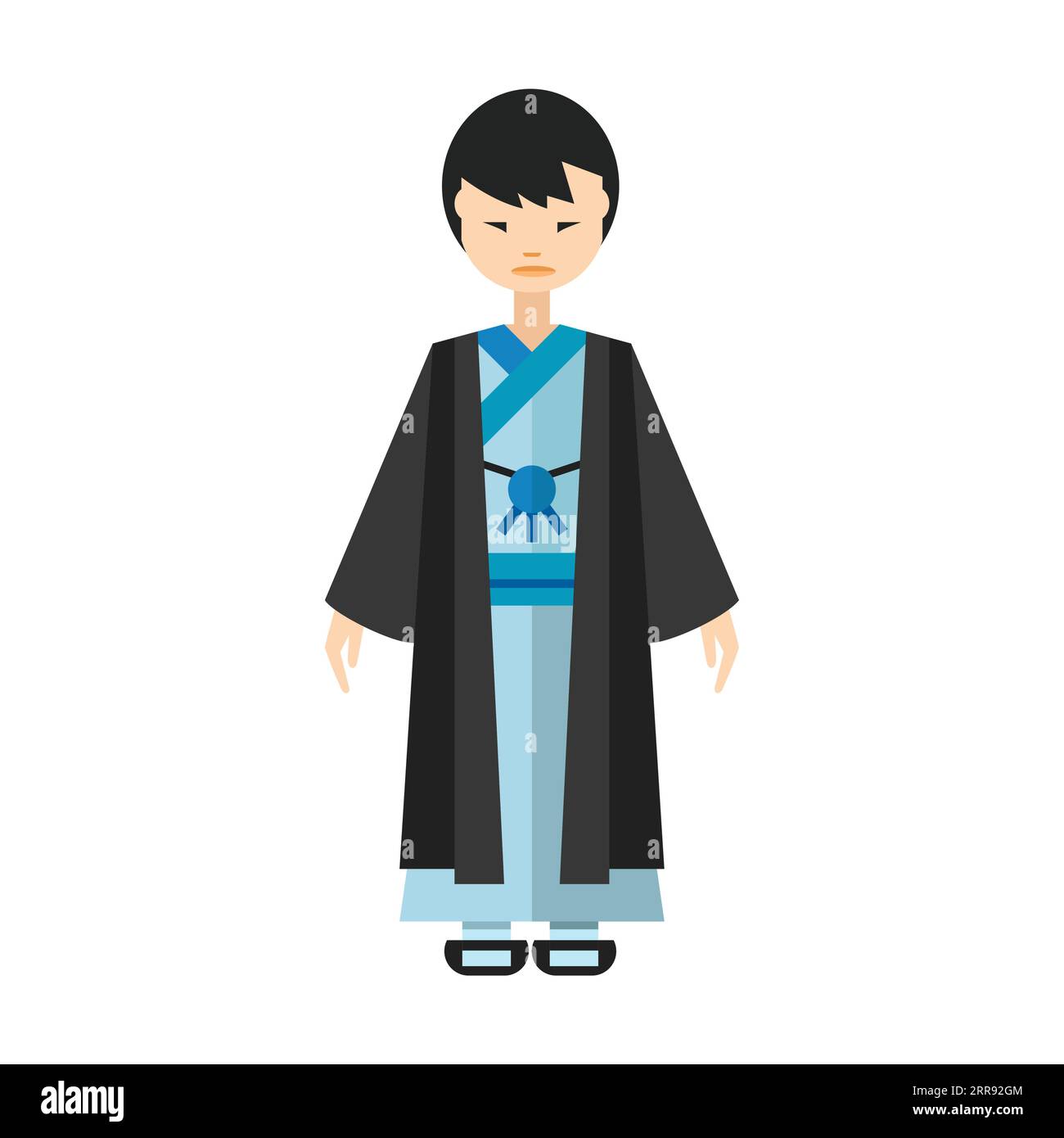 Asiatischer Mann, der in einem traditionellen Kimono gekleidet ist, mit flachem Vektorsymbol Stock Vektor