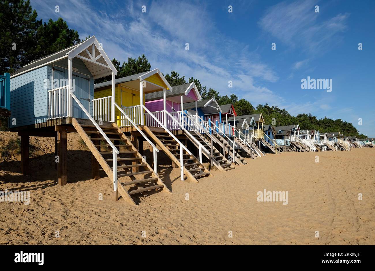 Farbenfrohe Strandhütten, Brunnen am Meer, Nord-norfolk, england Stockfoto