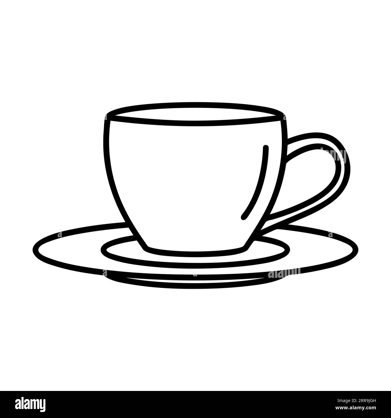 Keramikbecher auf Untertasse für Tee und Kakao isoliert auf weiß Stock Vektor