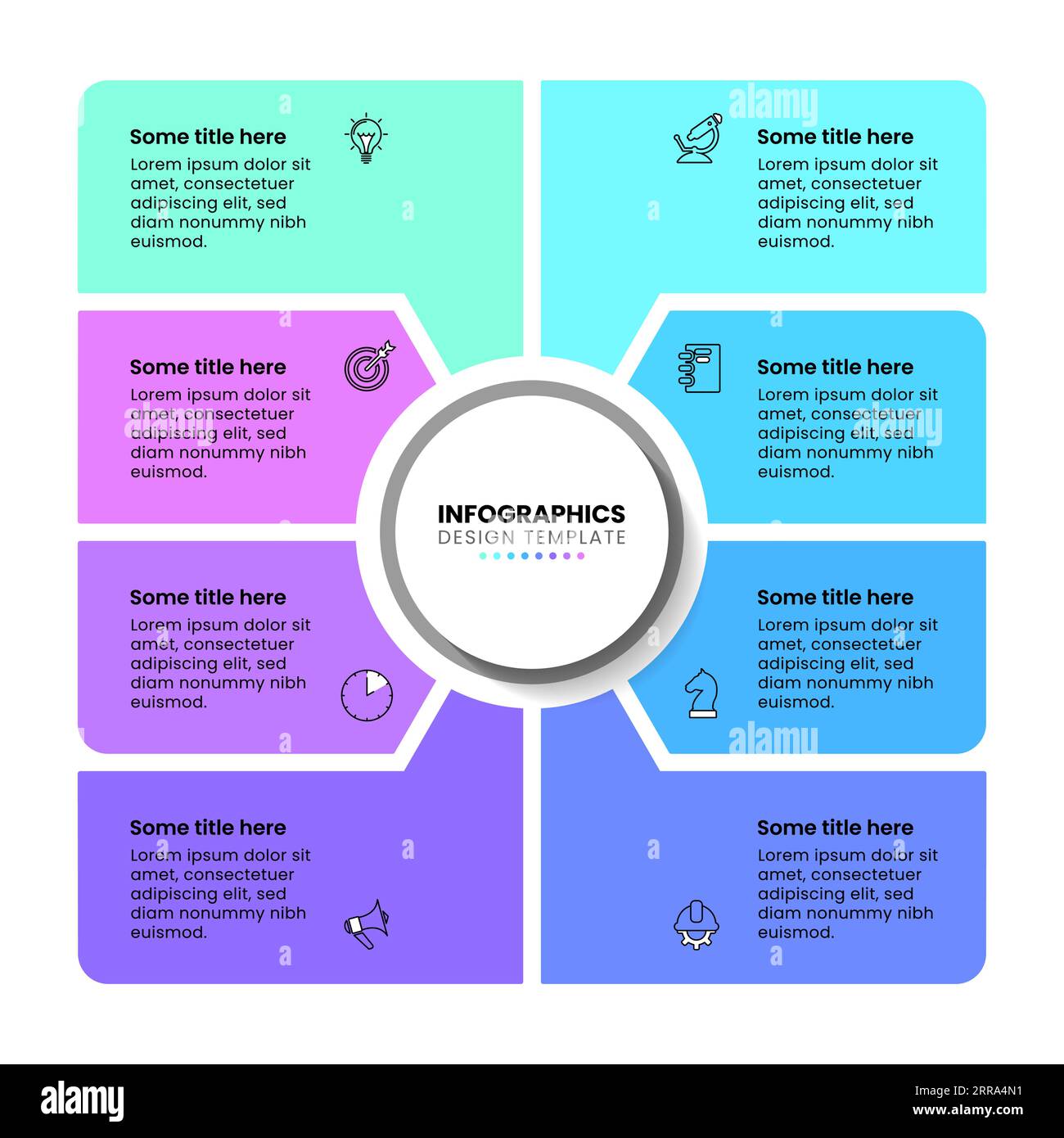 Infografik-Vorlage mit Symbolen und 8 Optionen oder Schritten. Kann für Workflow-Layout, Diagramm, Banner, webdesign verwendet werden. Vektorgrafik Stock Vektor