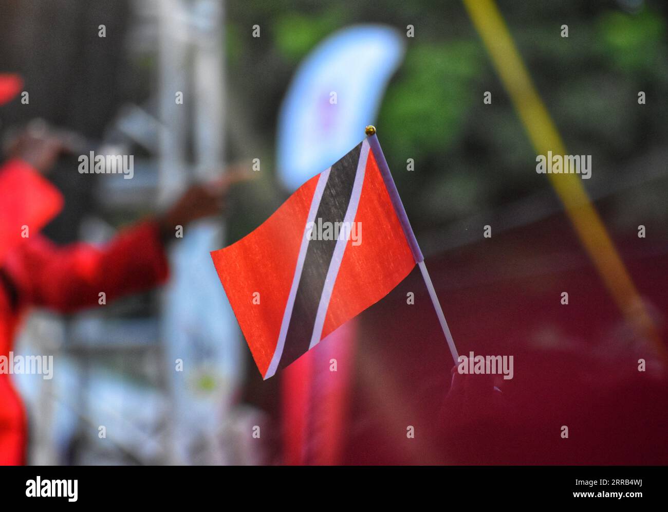 Trinidad und Tobago Flag, rot, weiß und schwarz. Stockfoto
