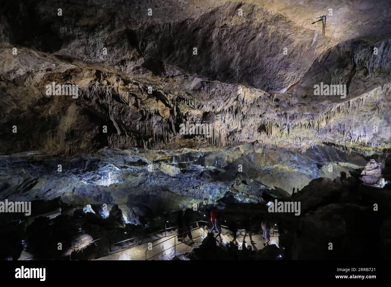 210904 -- HAN-SUR-LESSE BELGIEN, 4. September 2021 -- Touristen besuchen die Höhle von Han in Han-sur-Lesse, Wallonien, Belgien, am 4. September 2021. Als ein wichtiges Touristenziel, das für seine geologische Landschaft in Wallonien berühmt ist, wurde die Höhle von Han von über 23 Millionen Touristen besucht. BELGIEN-WALLONIEN-HÖHLE VON HAN ZhengxHuansong PUBLICATIONxNOTxINxCHN Stockfoto