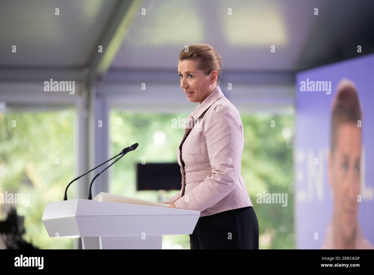 Kiew, Ukraine. September 2023. Die dänische Premierministerin Mette Frederiksen äußert sich auf dem dritten Kiew-Gipfel der Ersten Damen und Herren, der am 6. September 2023 in Kiew, Ukraine, stattfand. Kredit: Ukrainischer Ratsvorsitz/Ukrainisches Pressebüro/Alamy Live News Stockfoto