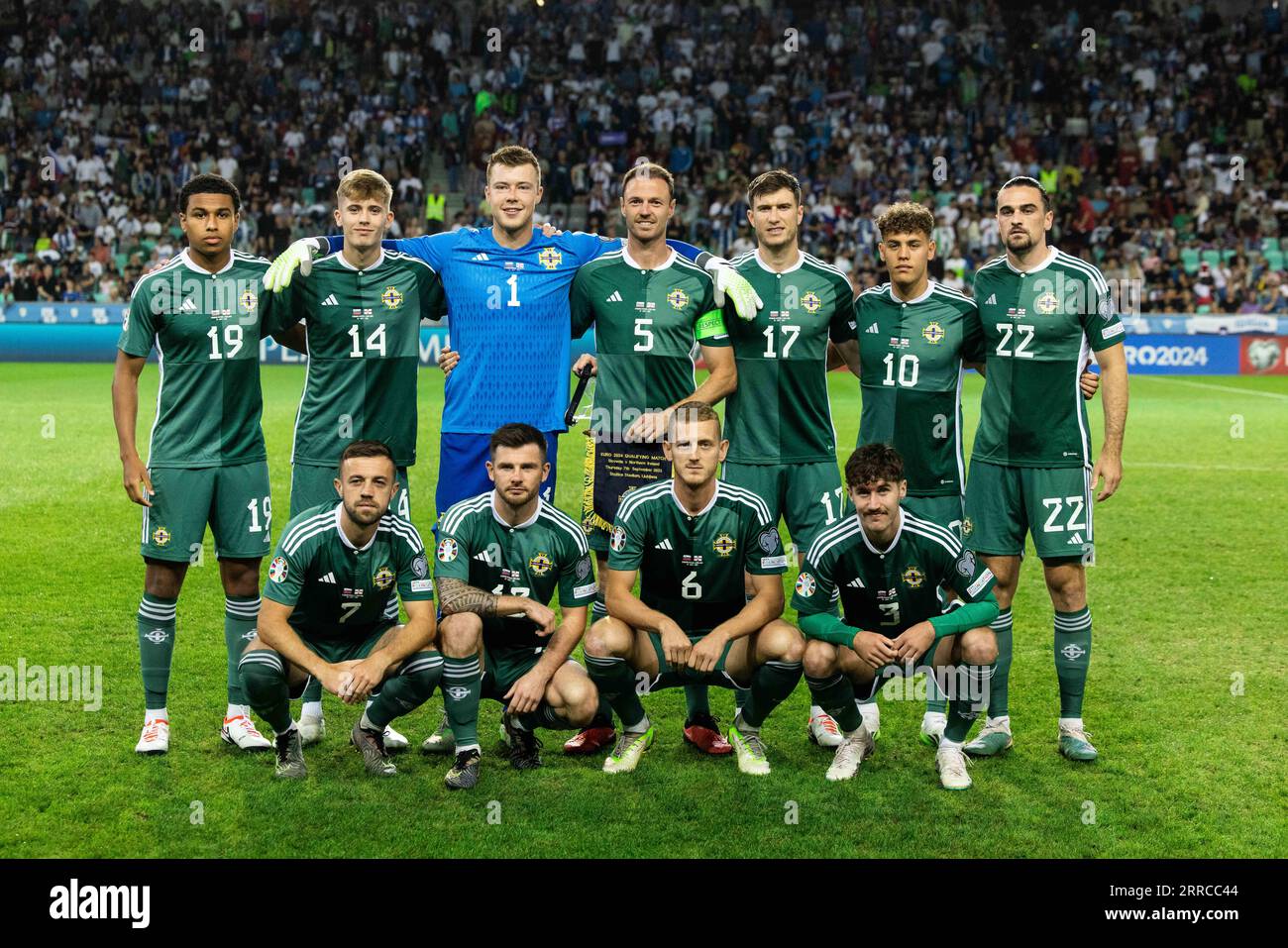 Nordirland posiert für ein Teamfoto vor dem UEFA Euro 2024 Qualifying-Spiel in Gruppe H im Stozice Stadium in Ljubljana. Bilddatum: Donnerstag, 7. September 2023. Stockfoto