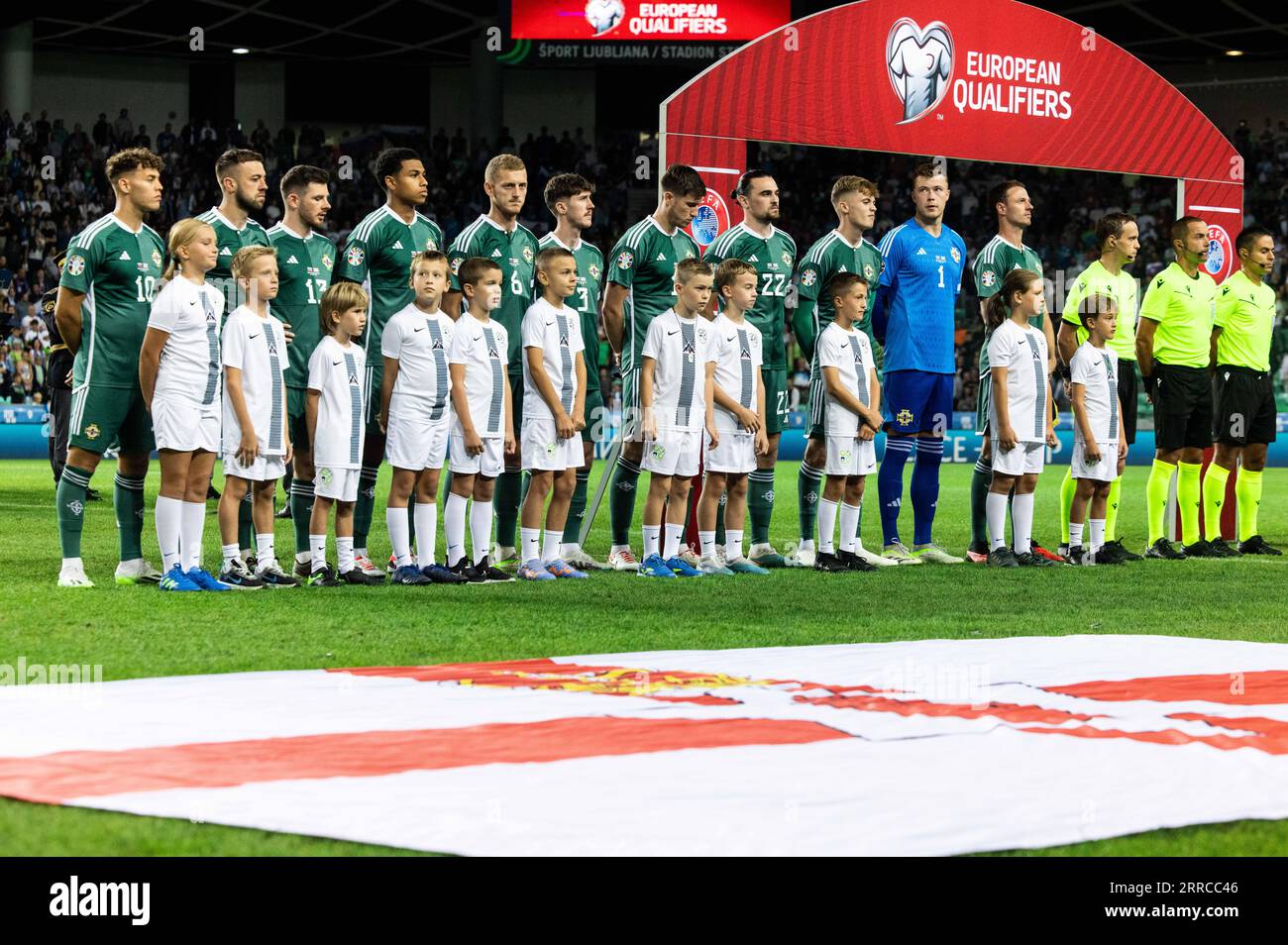 Nordirland stellt sich vor dem UEFA Euro 2024 Qualifying Group H Match im Stozice Stadium in Ljubljana an. Bilddatum: Donnerstag, 7. September 2023. Stockfoto