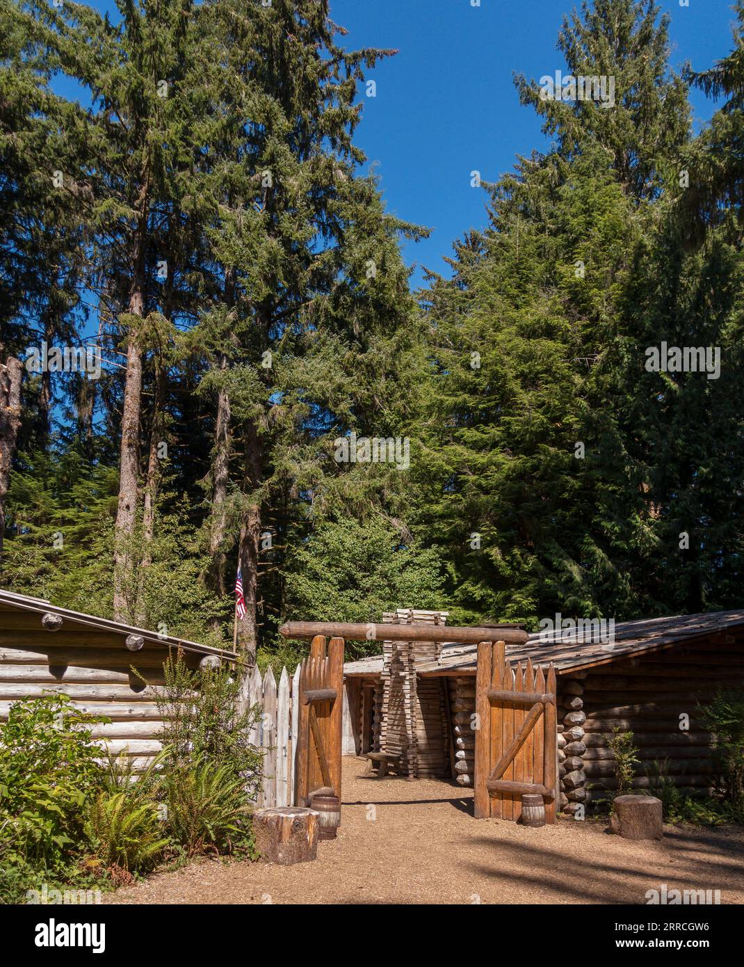 FORT CLATSOP, OREGON, USA - Fort Clatsop Replik, Lewis and Clark National Historicial Park. Stockfoto