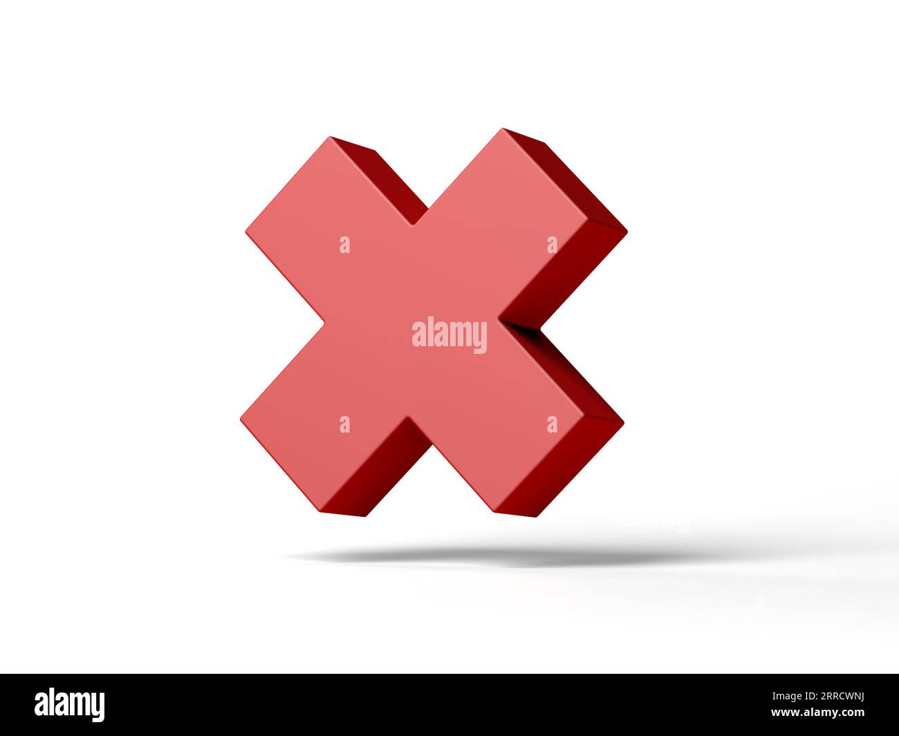 Rote x-Markierung isoliert auf weißem Hintergrund. Kreuzzeichen. 3D-Abbildung. Stockfoto