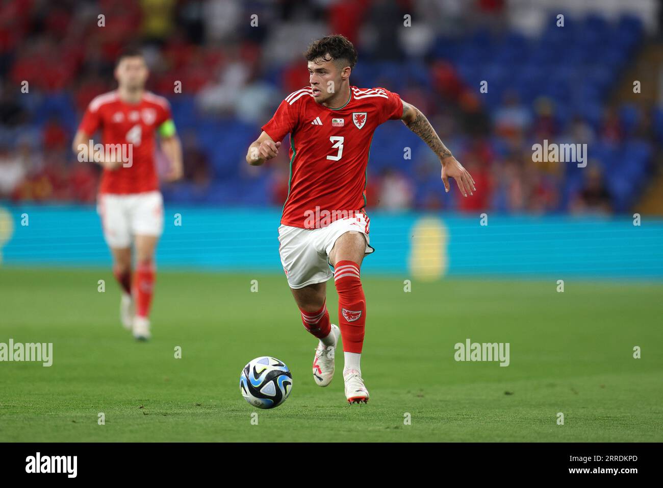 Cardiff, Großbritannien. September 2023. Neco Williams aus Wales in Aktion. Wales gegen Südkorea, internationales Fußballspiel im Cardiff City Stadion in Cardiff, South Wales am Donnerstag, den 7. September 2023. Nur zur redaktionellen Verwendung. pic by Andrew Orchard/Andrew Orchard Sports Photography/Alamy Live News Credit: Andrew Orchard Sports Photography/Alamy Live News Stockfoto