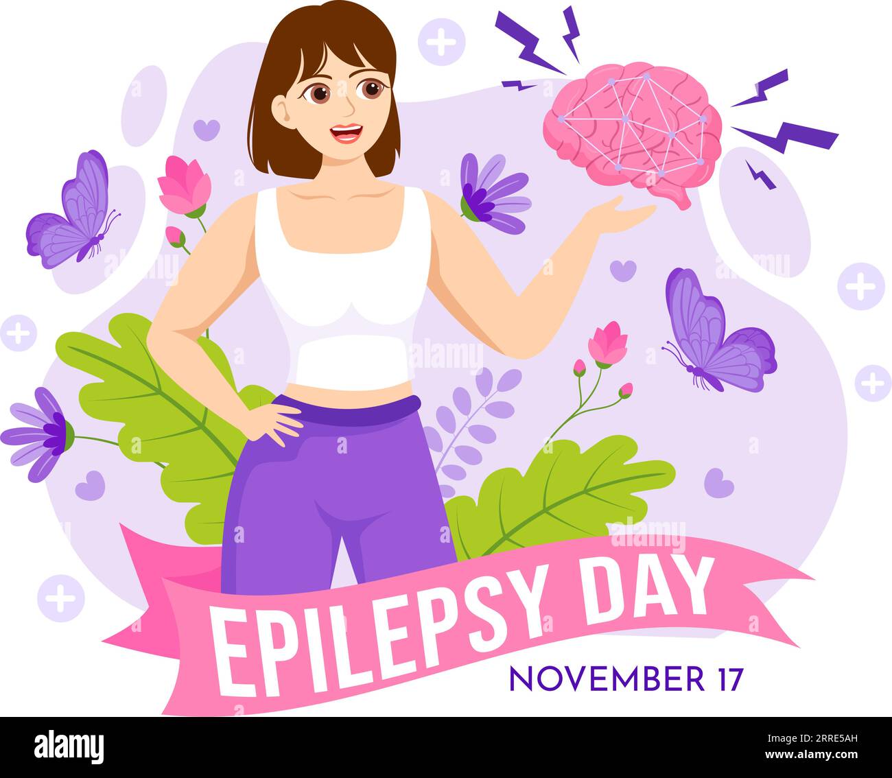 Epilepsie-Bewusstsein Monat Vektor-Illustration wird jedes Jahr im November mit Gehirn und psychische Gesundheit in Flat Cartoon Purple Hintergrund beobachtet Stock Vektor