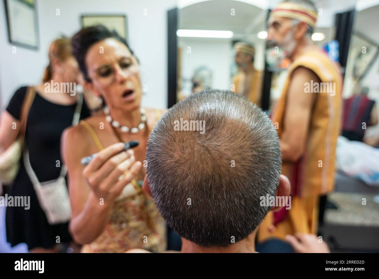 Bildung der maurischen Truppe, Feier des Schutzpatrons, der Mauren und Christen, Pollensa, Mallorca, Balearen, Spanien. Stockfoto