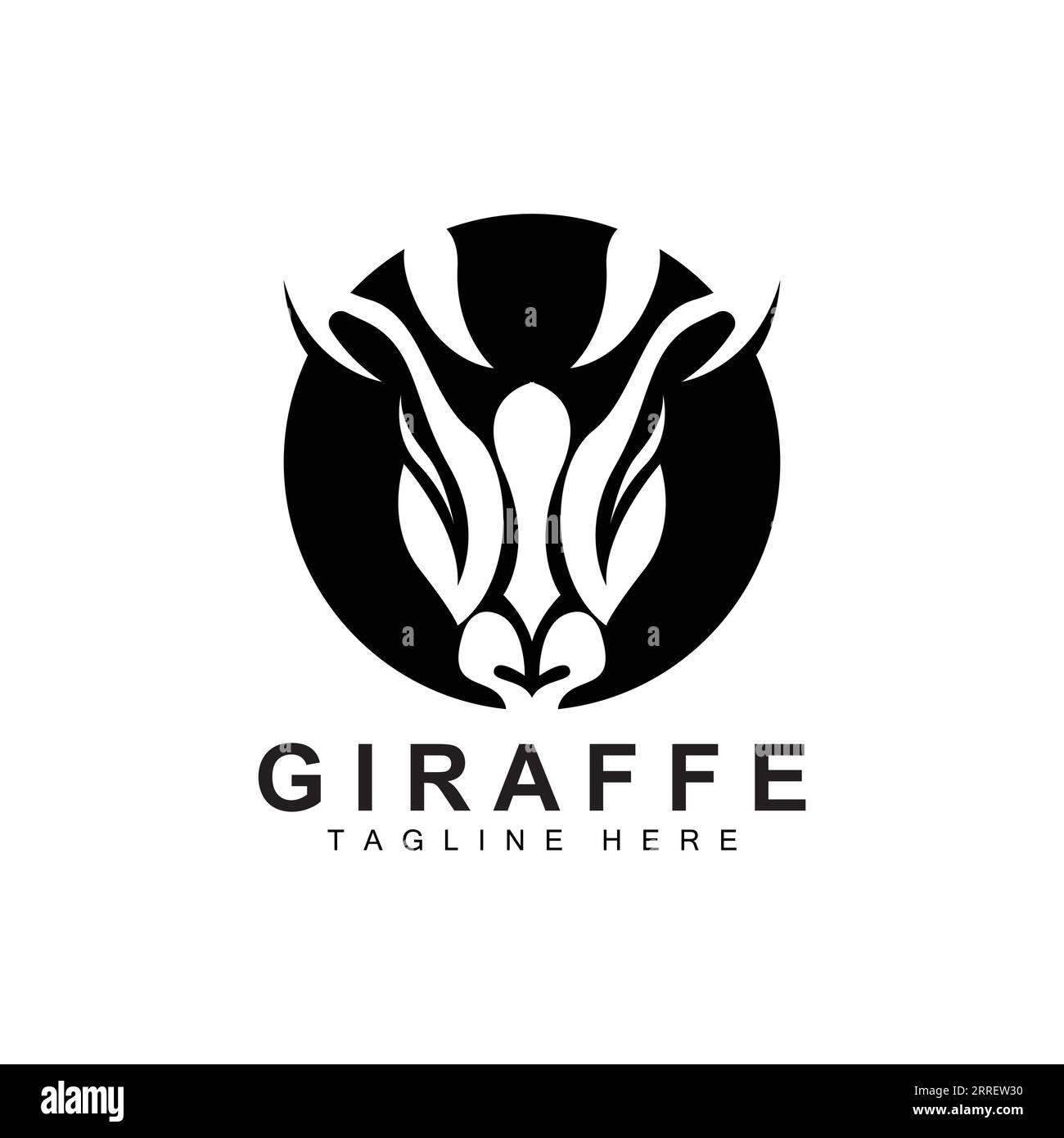 Giraffe Logo Design, Giraffe Kopf Vektor Silhouette, High Neck Tier, Zoo, Tattoo Illustration, Produktmarke Stock Vektor