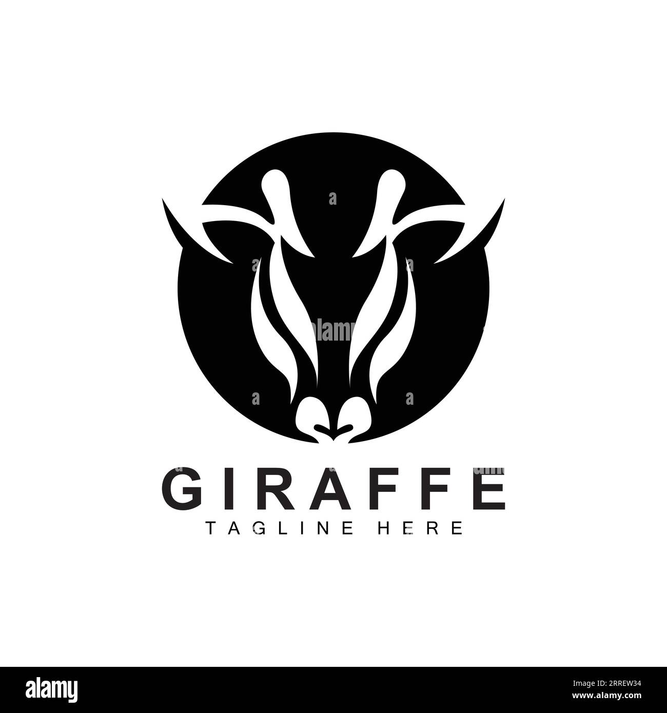 Giraffe Logo Design, Giraffe Kopf Vektor Silhouette, High Neck Tier, Zoo, Tattoo Illustration, Produktmarke Stock Vektor