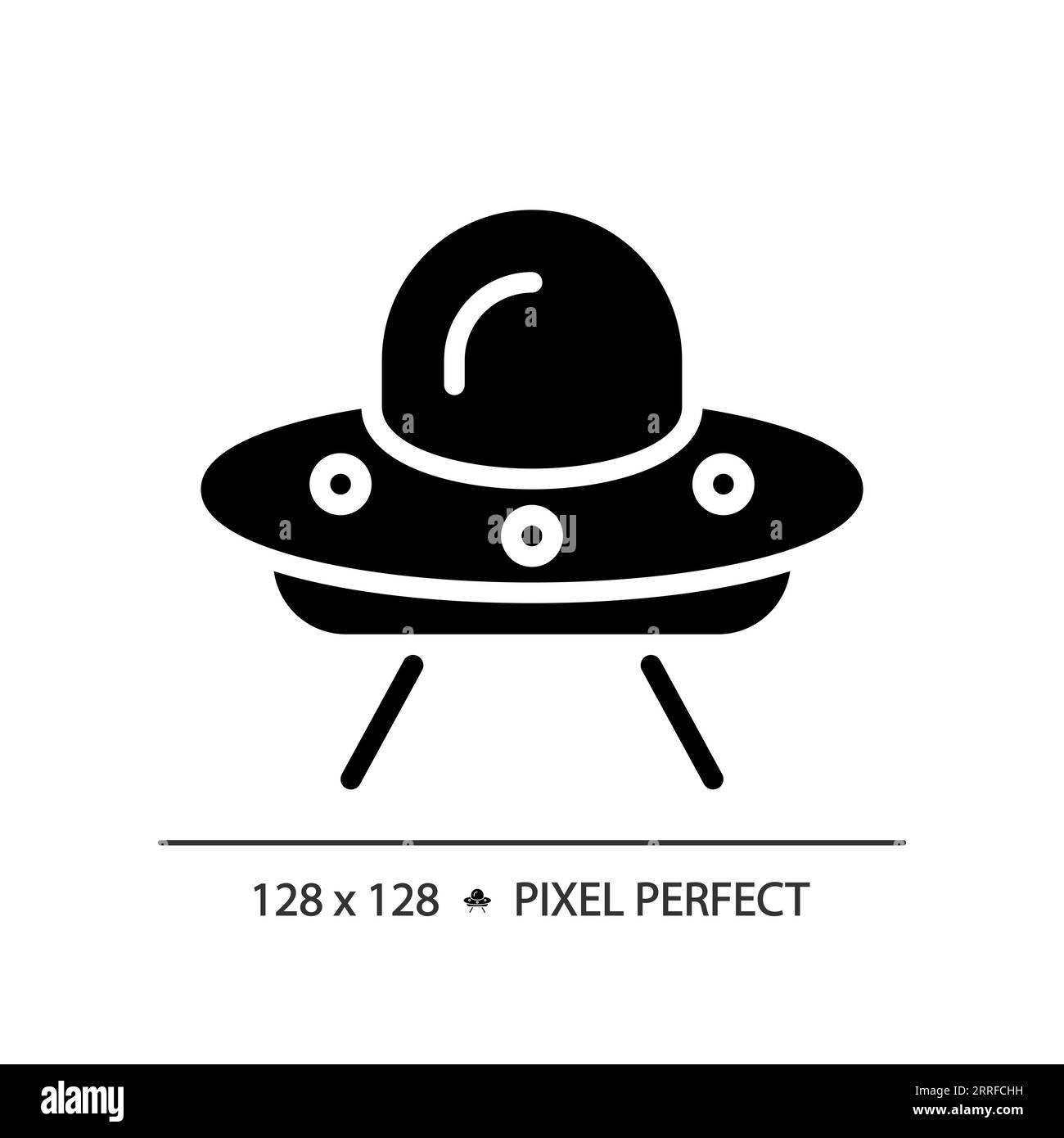 UFO Pixel perfektes schwarzes Glyphensymbol Stock Vektor