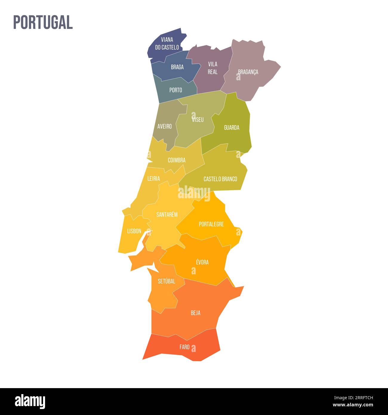 Portugal politische Karte der Verwaltungsbezirke. Bunte Spektrumkarte