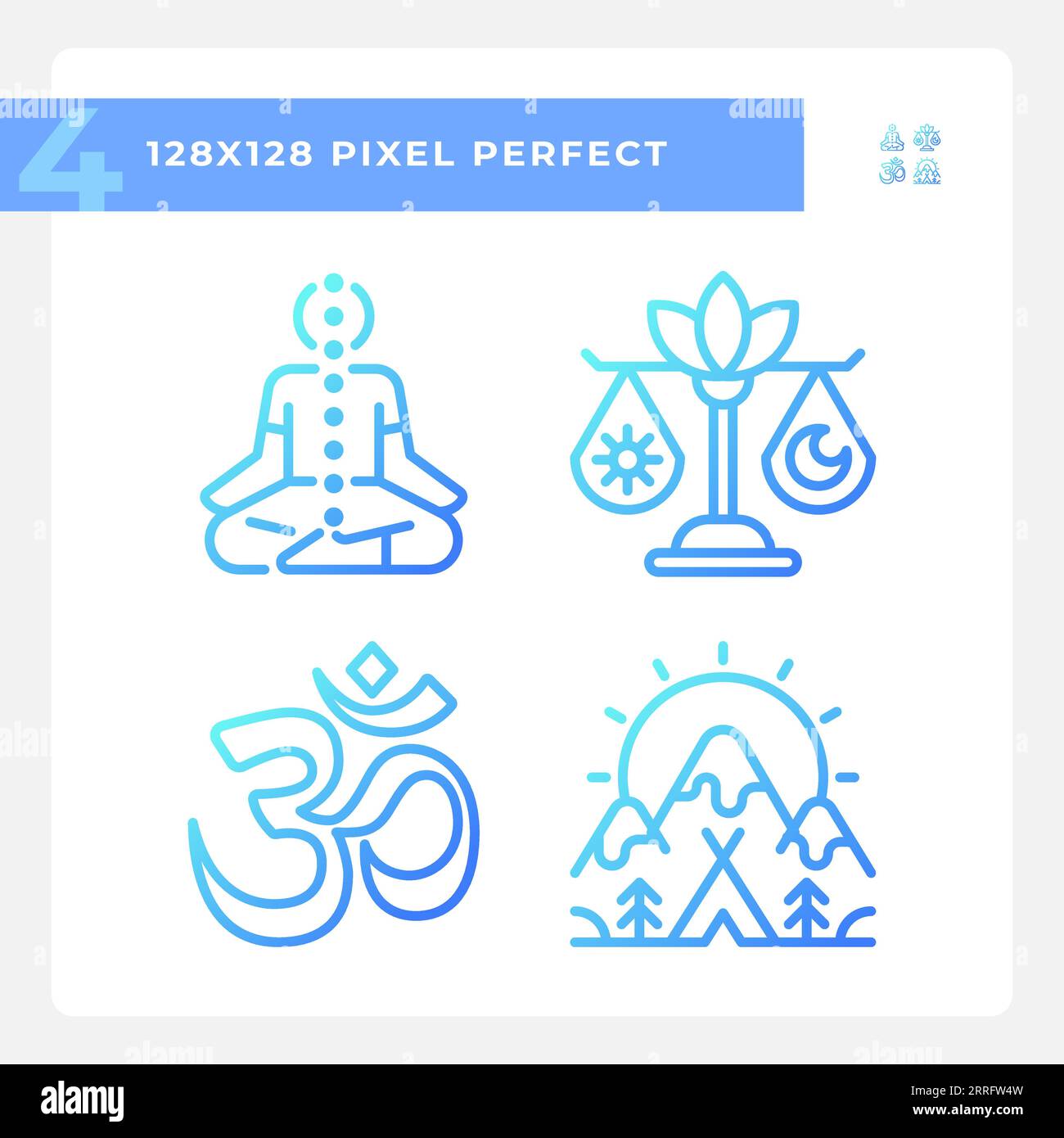 Pixel Perfect Gradient Meditation – Set mit linearen Symbolen Stock Vektor