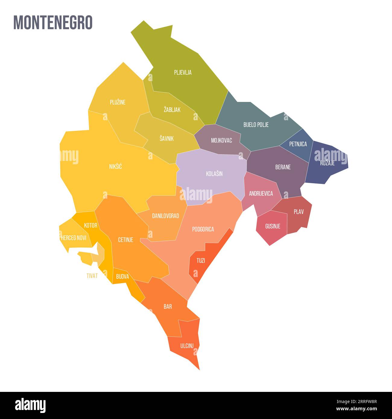 Montenegro politische Karte der Verwaltungsabteilungen Gemeinden
