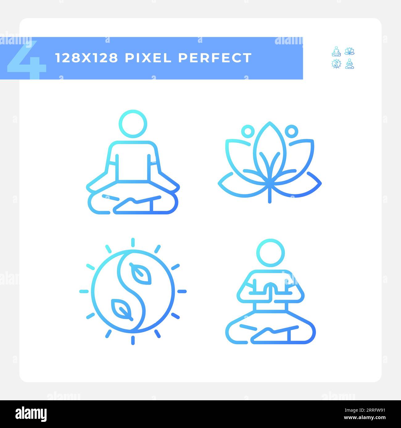 Symbole für Pixel Perfect Gradient Meditation (Pixelperfekter Farbverlauf) festgelegt Stock Vektor