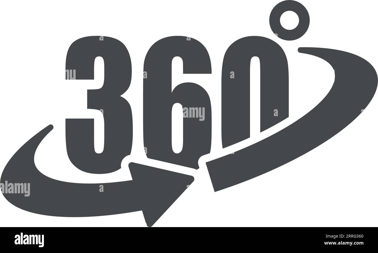 360-Grad-Symbol in flacher Ausführung. Symbolvektorillustration auf isoliertem Hintergrund drehen. Winkelansichtszeichen Geschäftskonzept. Stock Vektor