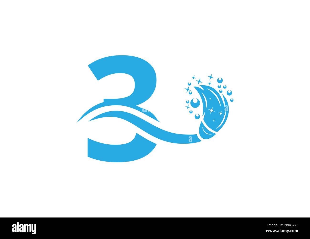 Letter 3 Cleaning Service Logo Design Concept With Clean Brush Symbol Template. Stock Vektor