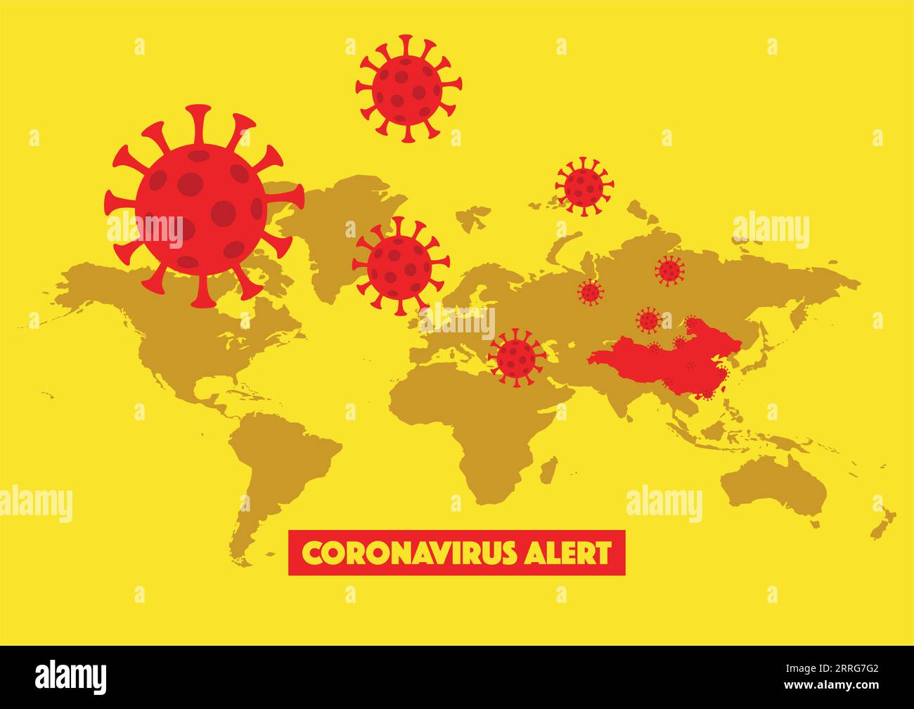 Einfache flache Vektorillustration einer Weltkarte mit hervorgehobener China-Karte, Coronavirus-Konzept Stock Vektor