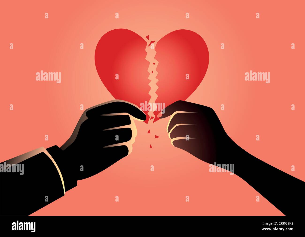 Vektorillustration eines Mannes und einer Frau, die ein gebrochenes Herzsymbol halten. Scheidungskonzept Stock Vektor