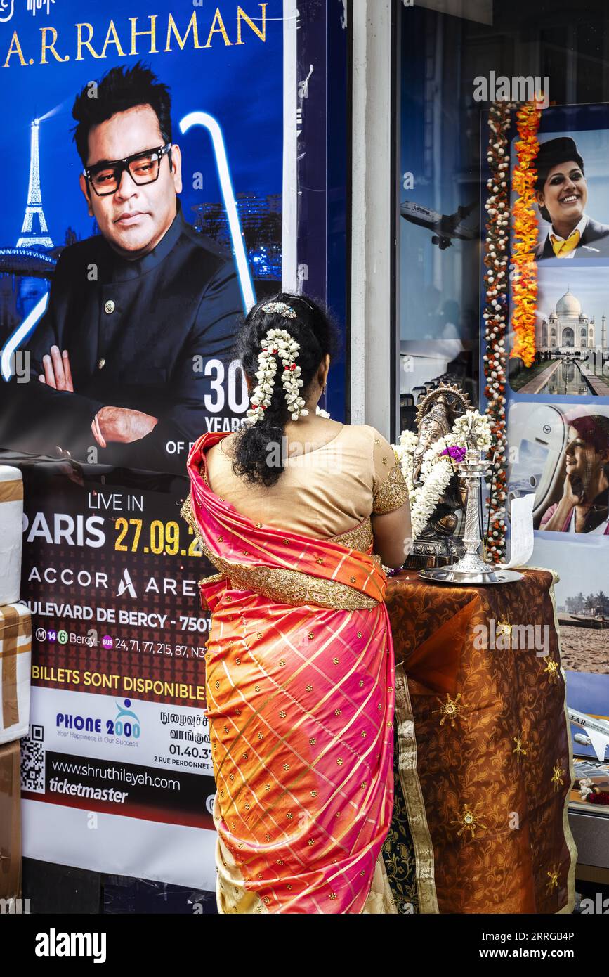 FRANKREICH. PARIS (75) 18. BEZIRK. FEST VON GANESH (AUSGABE 2023). JEDES JAHR, AM ENDE DES SOMMERS, HULDIGT DIE INDISCHE GEMEINSCHAFT DEM BERÜHMTEN INDI Stockfoto