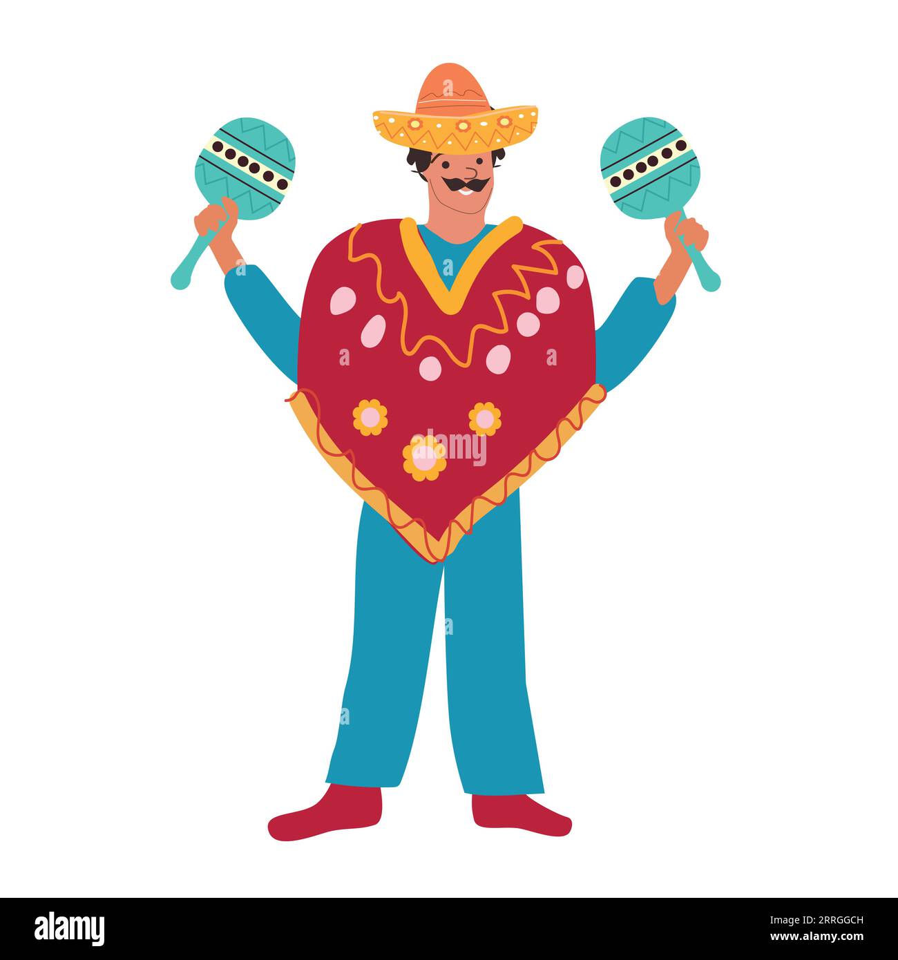 Mexikanischer Mann mit Maracas, Vektor flach Stock Vektor