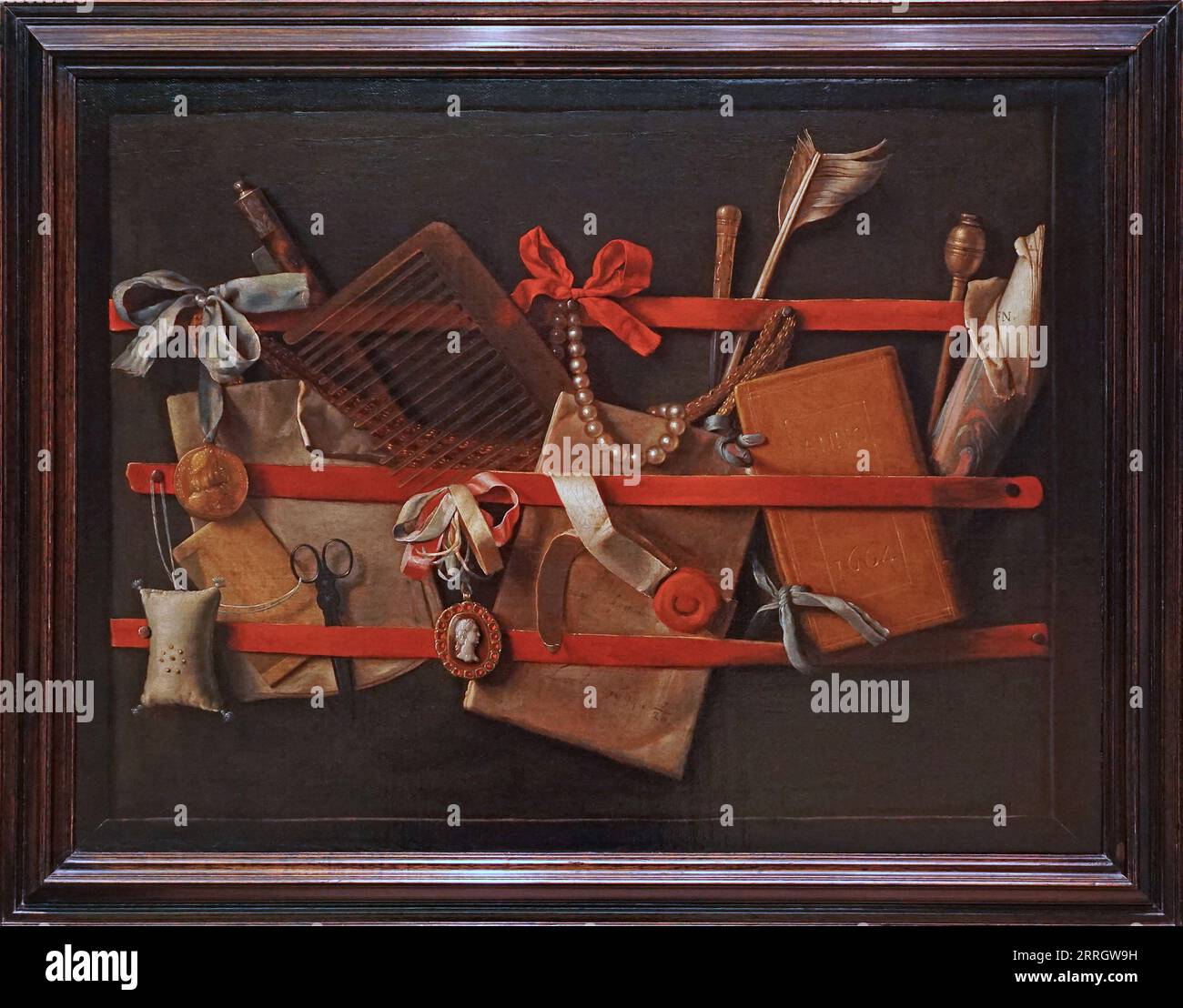 Trompe l'oeil Letter Rack still Life (1664) von Samuel van Hoogstraten (1627–1678) Niederlande Dordrecht Stockfoto