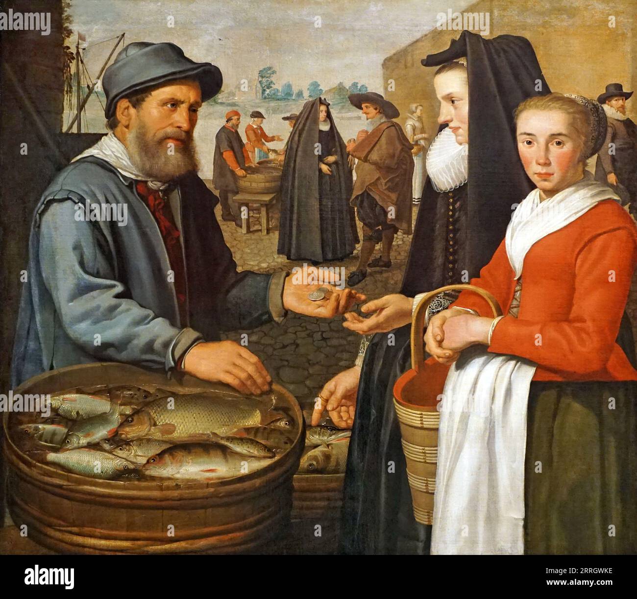 Der Fischmarkt (1627) von Jacob Gerritsz. Cuyp (1594-1652). Niederländischer Landschaftsmaler und Porträtmaler aus Dordrecht, Niederlande Stockfoto