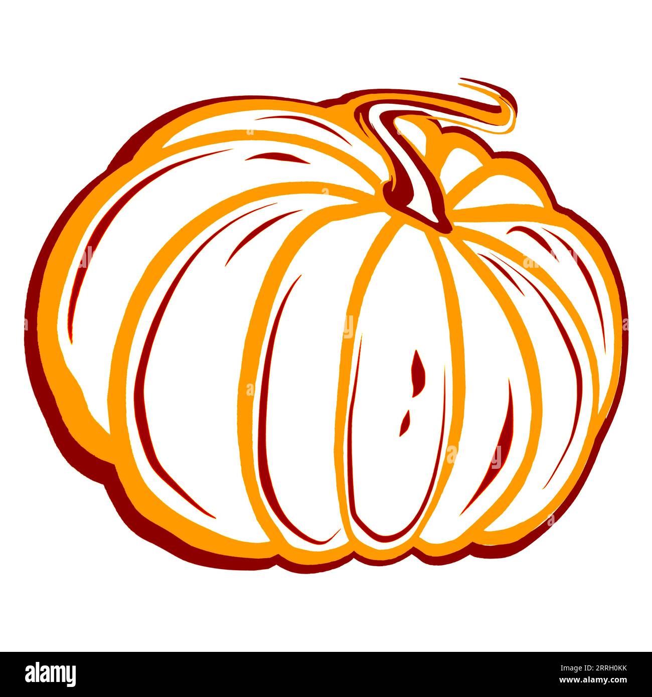 Illustration eines einzelnen runden ganzen orangefarbenen Kürbis.JPEG Illustration für Aufkleber, Erstellen von Mustern, Geschenkpapier, Ansichtskarten, Designvorlage, Stockfoto