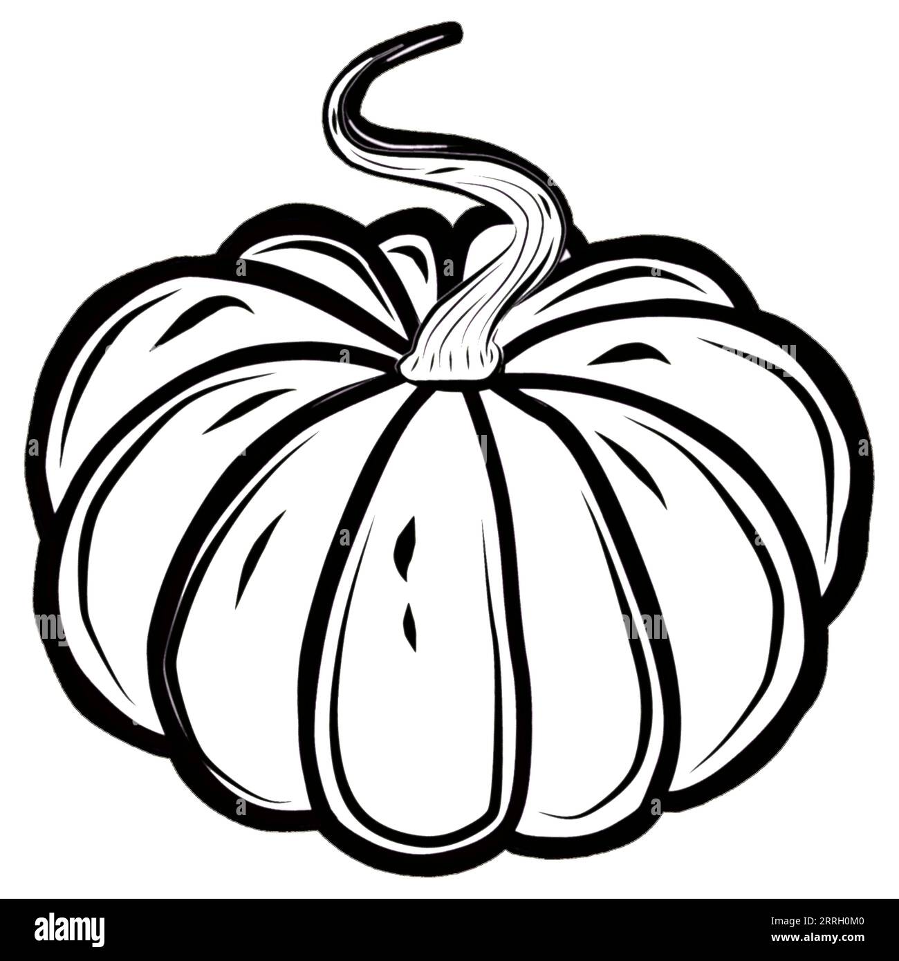 Illustration eines einzelnen runden ganzen orangefarbenen Kürbis.JPEG Illustration für Aufkleber, Erstellen von Mustern, Geschenkpapier, Ansichtskarten, Designvorlage, Verw Stockfoto